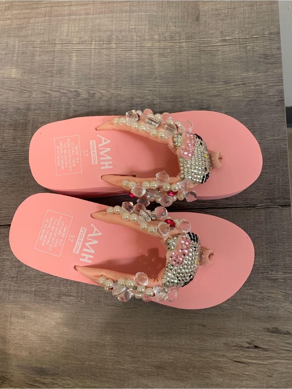 Pink Beaded Platform Flip Flops for Women